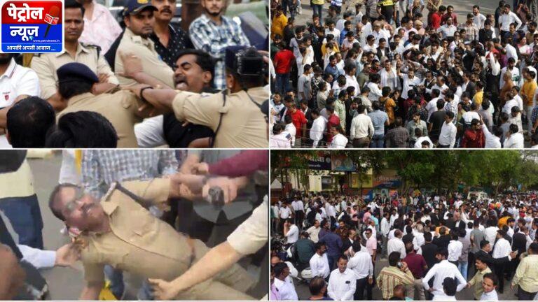 MP-इंदौर में हाई कोर्ट के सामने वकीलों का हंगामा: बाइक सवार से मारपीट के आरोप में 200 वकीलों पर FIR दर्ज