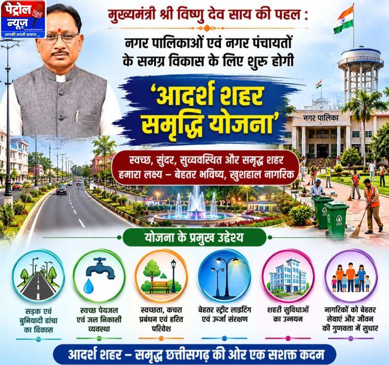मुख्यमंत्री श्री विष्णु देव साय की पहल : नगर पालिकाओं एवं नगर पंचायतों के समग्र विकास के लिए शुरू होगी ‘आदर्श शहर समृद्धि योजना’