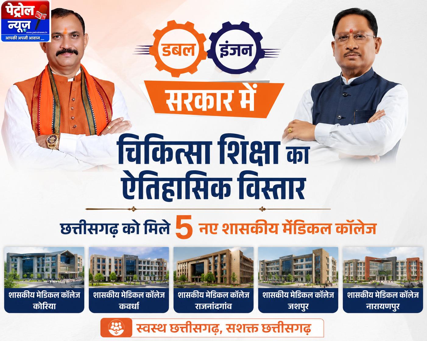 डबल इंजन सरकार में चिकित्सा शिक्षा का ऐतिहासिक विस्तार, छत्तीसगढ़ को मिले 5 नए शासकीय मेडिकल कॉलेज